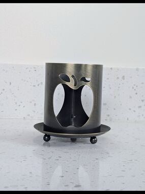 Brushed Metal Apple Candle Holder - Antique Brass Finish